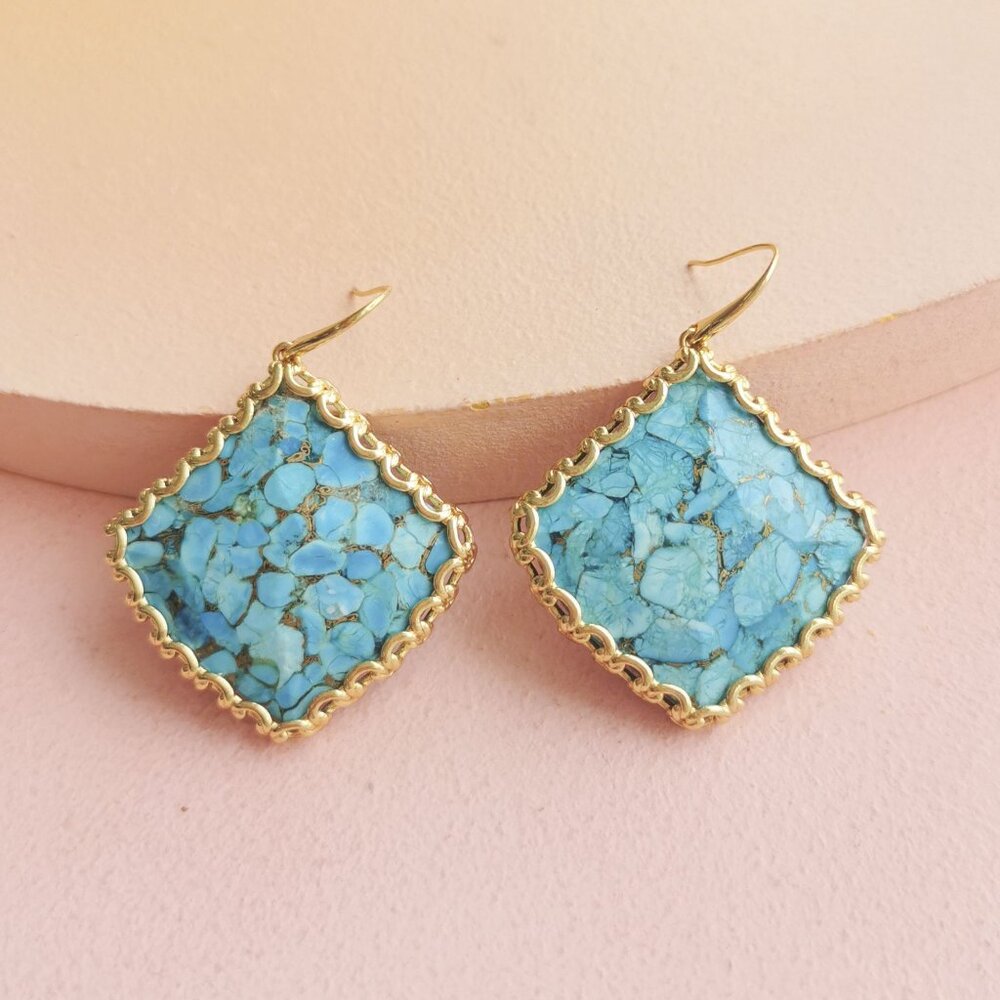 Alicia Bonnie - Harper Bronze Veined Turquoise Gold Earrings - NEW